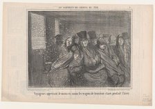 Voyageurs appréciant de moins en moins les wagons de troisième classe pendant l'hiver, 1856. Creator: Honore Daumier.
