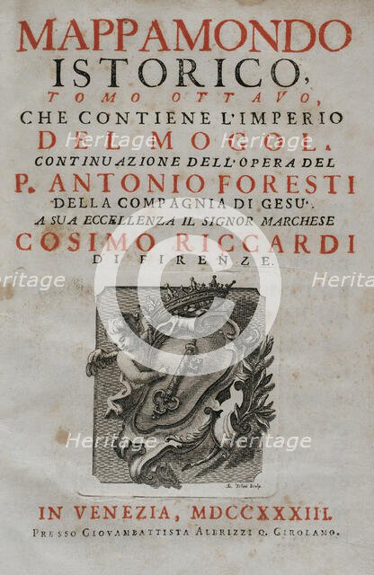 "Mappamondo Istorico", Volume VIII, Mughal Empire, 1733.  Creator: Antonio Foresti.