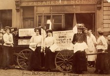 Suffragettes advertising a talk by Emmeline Pankhurst, St Pancras, London, 1910. Artist: Unknown