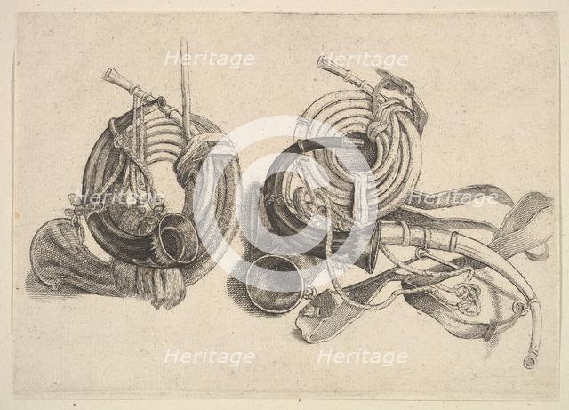 Five hunting horns, 1625-77. Creator: Wenceslaus Hollar.