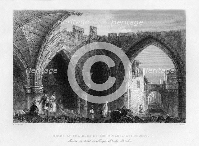 Ruins in Rhodes, Greece, 1841.Artist: EG Treacher