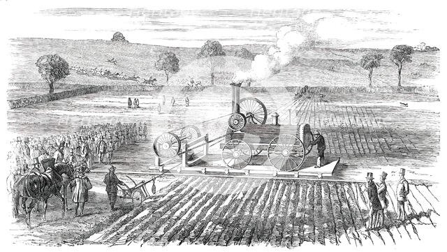 Ploughing by Steam - Trial at Grimsthorpe, by Lord Willoughby d'Eresby, 1850. Creator: Unknown.