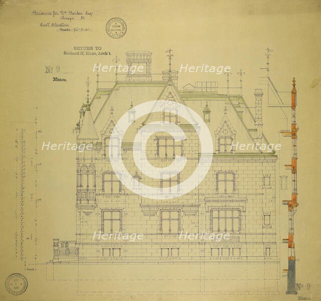 William Borden Residence, Chicago, Illinois, East Elevation, 1886. Creator: Richard Morris Hunt.