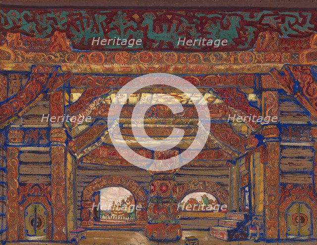 The Palace of Tsar Berendey. Stage design for the theatre play Snow Maiden by A. Ostrovsky, 1912. Artist: Roerich, Nicholas (1874-1947)