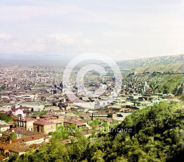 Bird's-eye view of a city, possibly Tiflis (Tbilisi, Georgia), between 1905 and 1915. Creator: Sergey Mikhaylovich Prokudin-Gorsky.