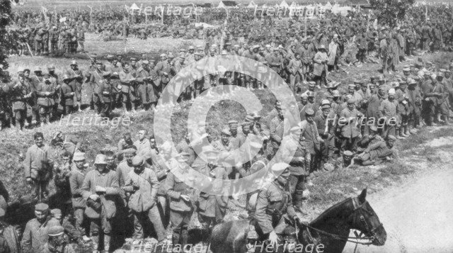 Columns of German prisoners, Somme, France, 1918. Artist: Unknown