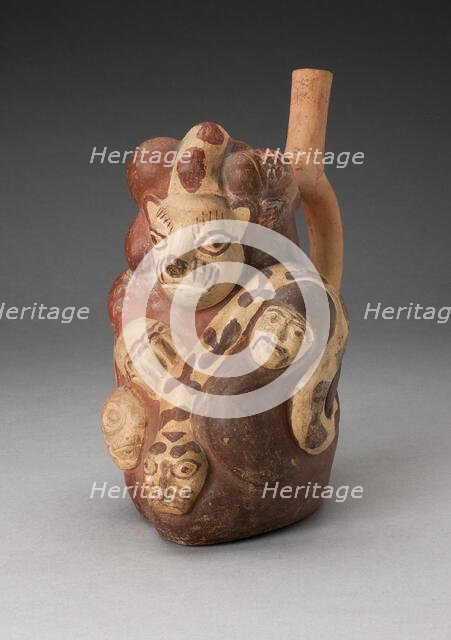 Handle Spouted Vessel with Composite Relief with Human Head, Puma, and Serpent, 100 B.C./A.D. 500. Creator: Unknown.