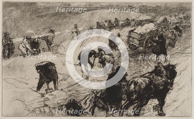 Snowball Fight: Quai aux Fleurs, 1890. Creator: Auguste Louis Lepère (French, 1849-1918).