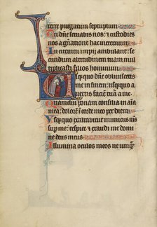 Initial U: A Man Clothing a Nude Man; Bute Psalter, text and illumination about 1285. Creator: Bute Master.