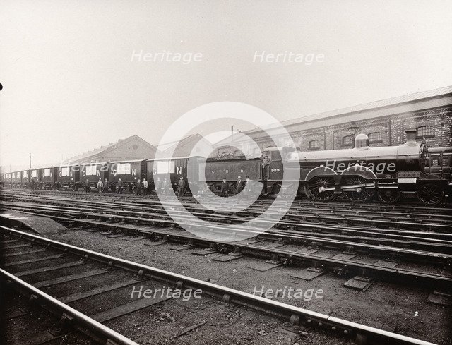 Steam train taking tins of Rowntrees chocolate to London, 1902. Artist: Unknown