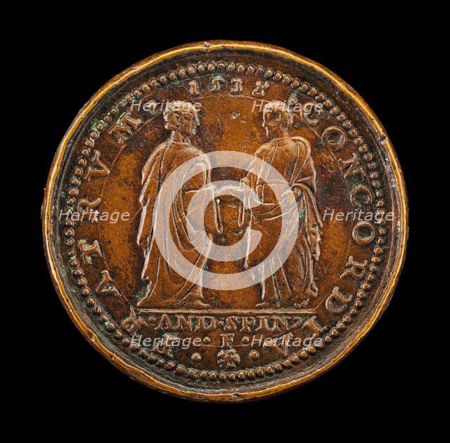 Mula and Another Man Joining Hands [reverse], 1538. Creator: Andrea Spinelli.