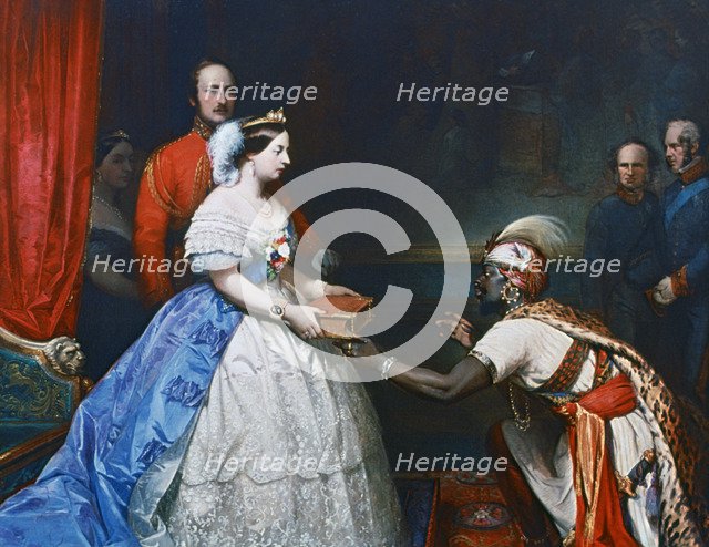 'Queen Victoria Presenting a Bible in the Audience Chamber at Windsor', c1861. Artist: Thomas Jones Barker