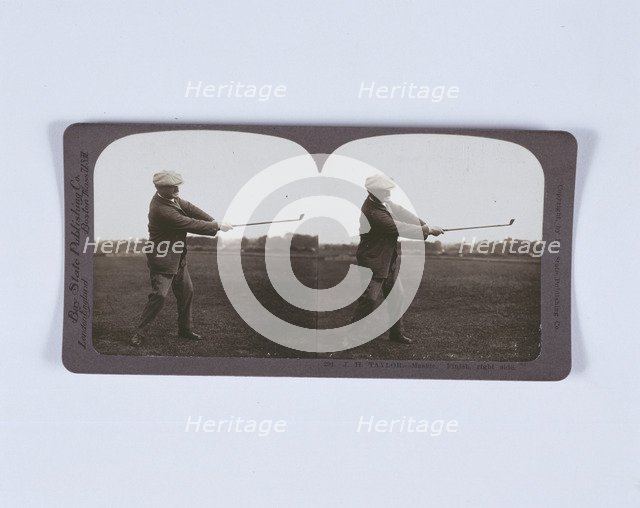 Stereoscopic card of JH Taylor playing a shot, c1920. Artist: Unknown