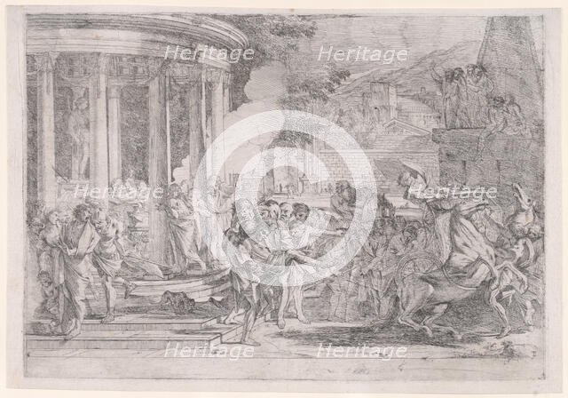 Sinorix carried from the temple of Artemis trying to escape the effects of the poisoni..., ca. 1640. Creator: Pietro Testa.