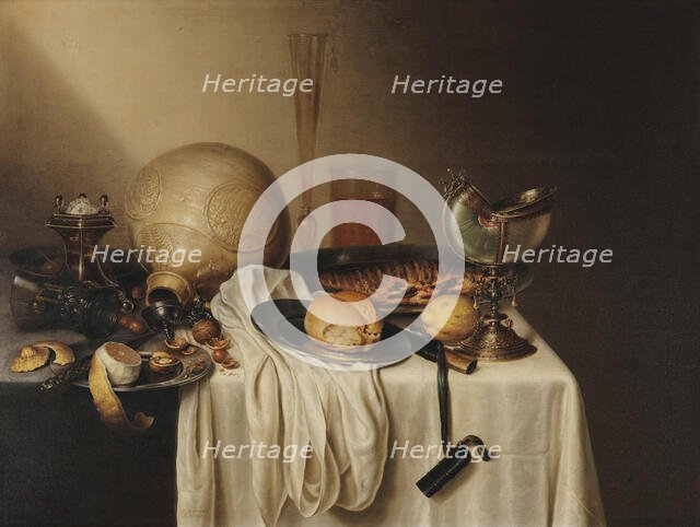 Still Life with a Bearded Man Crock and a Nautilus Shell Cup, First Half of 17th century. Creator: Stomme, Marten Boelema de (1611-1644).