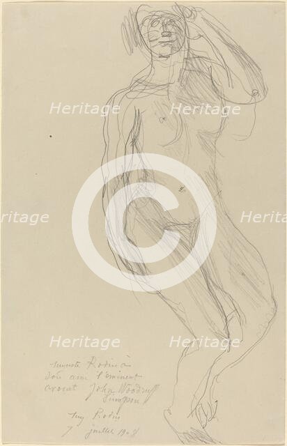 Seated Female Nude Looking Forward, 1908. Creator: Auguste Rodin.