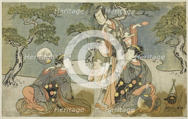 The Actors Nakamura Nakazo I as Matsukaze (right), Ichikawa Komazo II as Ariwara no Yuk..., c. 1772. Creator: Shunsho.