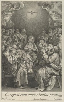 The Virgin with apostles looking up towards the Holy Dove and two angels, after Reni, 1700-50. Creator: Giovanni Girolamo Frezza.