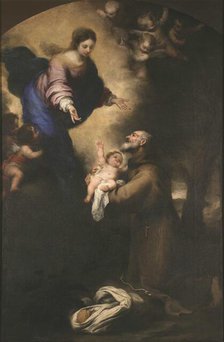 Saint Felix of Cantalice with the Christ Child before the Virgin , 1668-1669. Creator: Murillo, Bartolomé Estebàn (1617-1682).