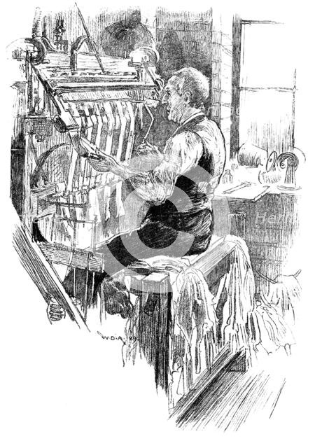 Work at an old handloom stocking-frame, Leicester, 1890. Creator: Unknown.