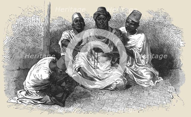 ''Tierno Ousman shampooed by his attendants; Journey from the Senegal to the Niger', 1875. Creator: Unknown.