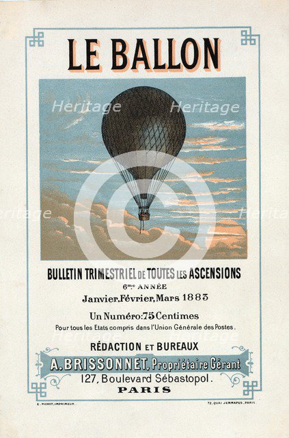 Advertisement for "Le Ballon", Janvier, Février, Mars, 1883, pub. 1883. Creator: French School (19th Century).