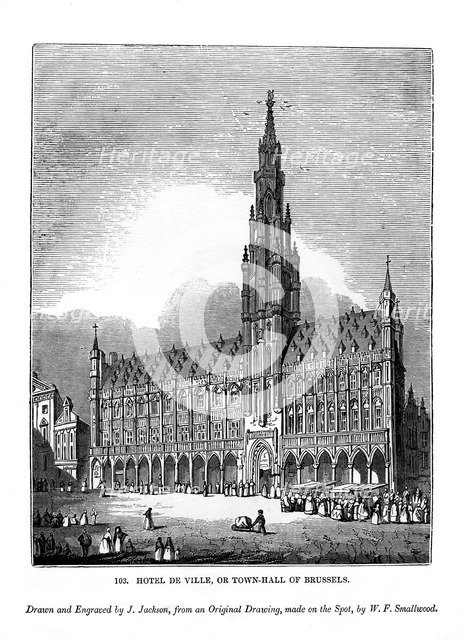 Hotel de Ville, or town hall of Brussels, 1843. Artist: J Jackson