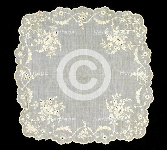 Handkerchief, French, 1850-70. Creator: Unknown.