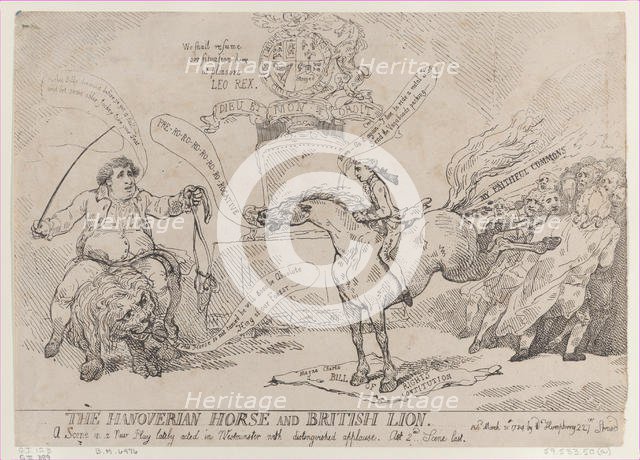 The Hanoverian Horse and British Lion, March 31, 1784., March 31, 1784. Creator: Thomas Rowlandson.