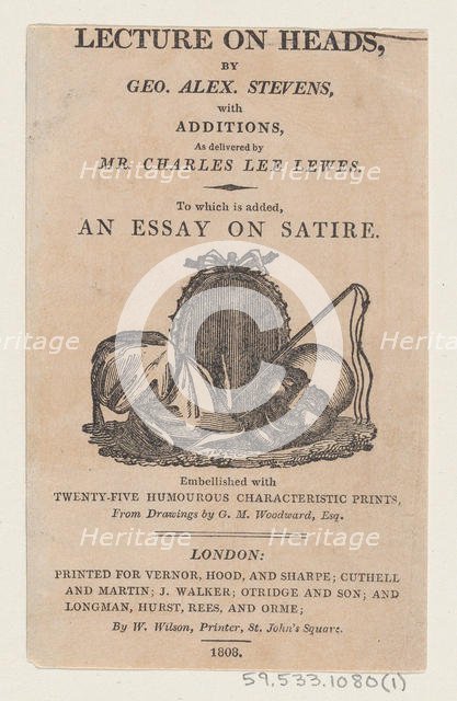 Title page, from "A Lecture on Heads" by George Alexander Stevens, April 1808., April 1808. Creator: Thomas Rowlandson.