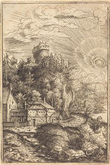 Landscape with a Castle and Radiating Sun, 1553. Creator: Hans Sebald Lautensack.
