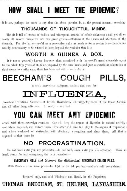 Advertisement for Beecham’s Cough Pills, 1890. Creator: Unknown.
