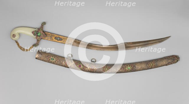 Saber (Kiliç) with Scabbard, Turkey, late 19th century Blade inscribed 1099 Hejira [A.D. 1687]. Creator: Unknown.