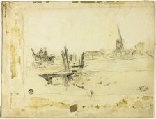 Dutch Landscape: Horse and Wagon Crossing Bridge Towards Windmill, n.d. Creator: Possibly Anton Mauve Dutch, 1838-1888.