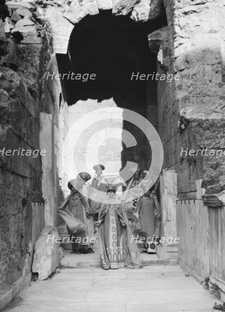 Kanellos dance group at ancient sites in Greece, 1929. Creator: Arnold Genthe.