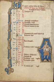 October Calendar Page; Sowing; Psalter, mid-1200s. Creator: Unknown.