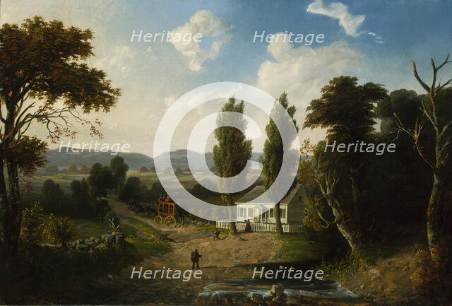 Landscape with Stagecoach, 1856. Creator: Henry Boese.