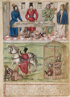 Bayezid I prisoned by Timur, before 1561. Artist: South German master (16th century)