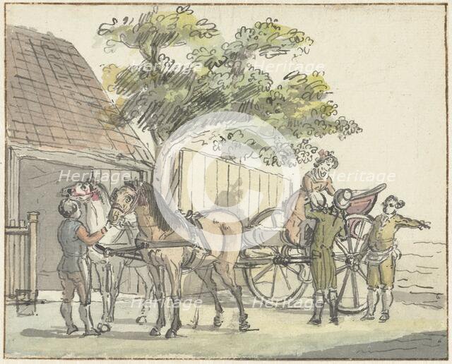 Cart with two horses at De Donkere Kuil tavern near Haarlem, 1815. Creator: Reinier Vinkeles.