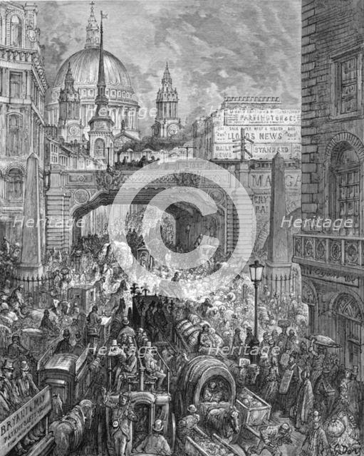 'Ludgate Hill - A block in the Street', 1872.  Creator: Gustave Doré.