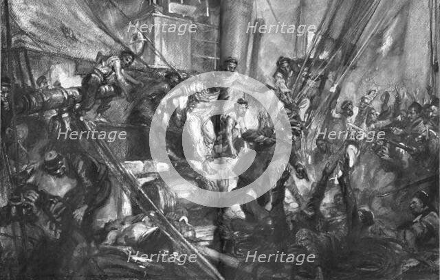 'A la maniere de surcouf; L'aviso Francais "Nord - Caper" enleve une goelette Turque..., 1915 (1924) Creator: Charles Fouqueray.