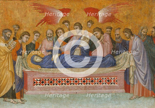 Saint John on Patmos, Madonna and Child Enthroned, and Death of the Virgin; The Crucifixion. Creator: Pacino di Bonaguida.