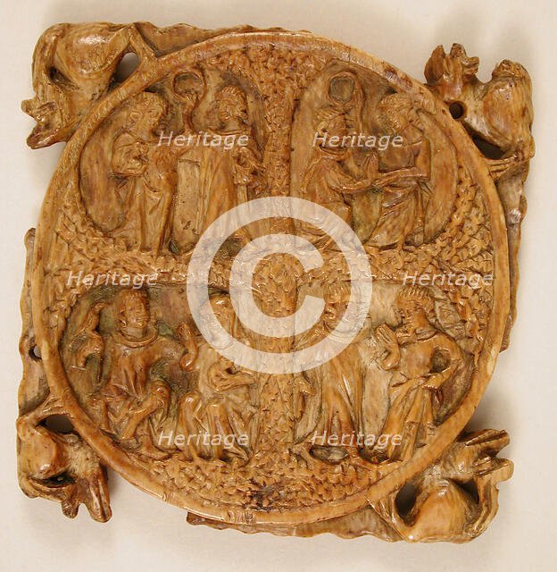 Mirror Case with Lovers, French, 14th century. Creator: Unknown.