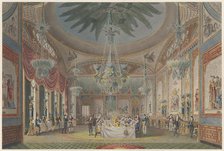 The Banquetting Room, Royal Pavilion, Brighton [as designed by John Nash], 1 December 1824. Creators: John Le Keux, John Samuel Agar.