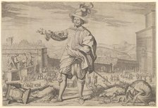 Portrait of Ioannes Altus (Johann Alten), of the Swiss Guard, standing by the Quirinal and..., 1623. Creator: Francesco Villamena.