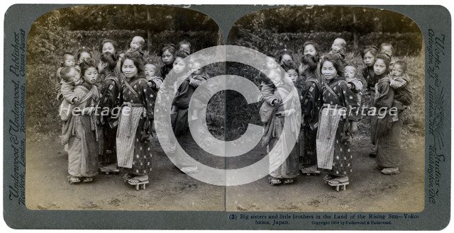 'Big sisters and little brothers in the Land of the Rising Sun', Yokohama, Japan, 1904. Artist: Underwood & Underwood