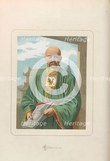 Confucius. From: Hombres y mujeres ce?lebres de todos los tiempos by Juan Landa, 1875-1877. Creator: Anonymous.