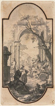 Triumphal Arch and Figures, first half 1700s. Creator: Andrea Locatelli (Italian, 1695-1741).