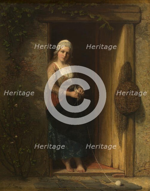 Ida, the Fisherman's Daughter at the Doorway, 1851. Creator: Jozef Israels.