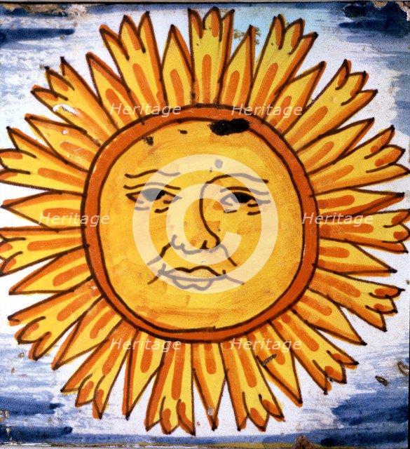 Sun', thematic element from the 'Hallelujahs of the Sun and the Moon', Catalan polychromed tile.
